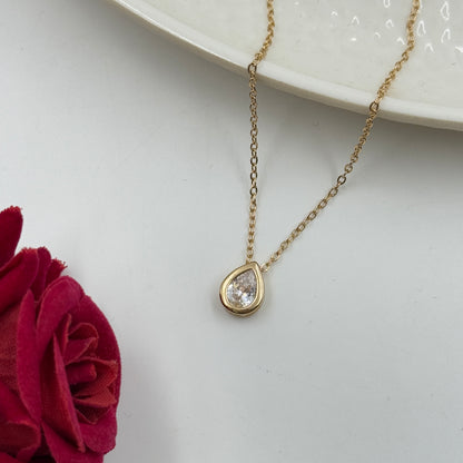 18k Gold Plated Women's Minimal Pendant Bezel Pear