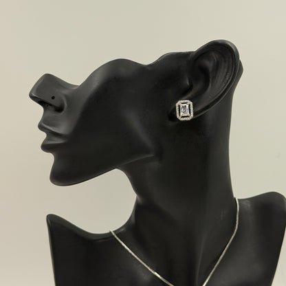 Rectangular Shape Pendant and Earrings Set - 18K Gold Plated Necklace Set