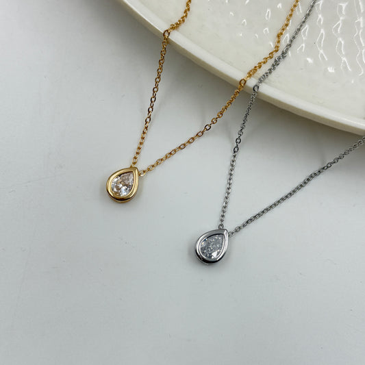 18k Gold Plated Women's Minimal Pendant Bezel Pear