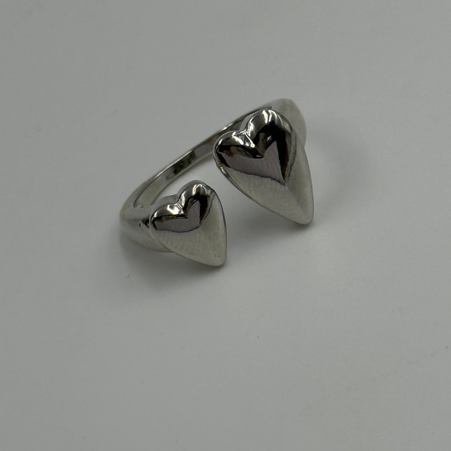 Two Heart Ring 18k White Gold Plated