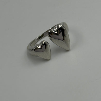 Two Heart Ring 18k White Gold Plated