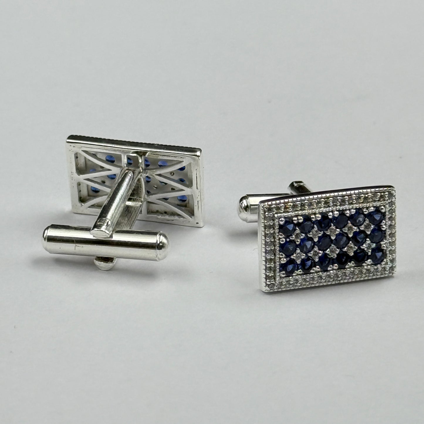 Silver Cufflink - Blue Sapphire Cuffkink for Men