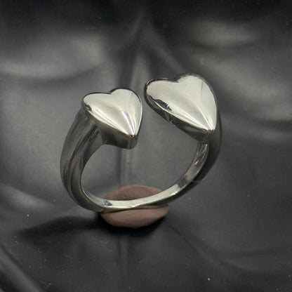 Two Heart Ring 18k White Gold Plated