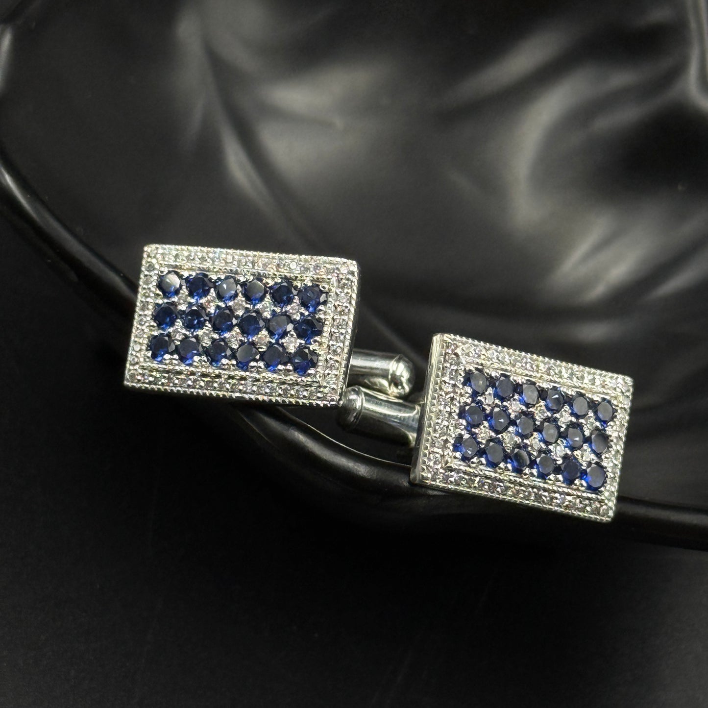 Silver Cufflink - Blue Sapphire Cuffkink for Men