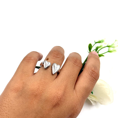 Two Heart Ring 18k White Gold Plated