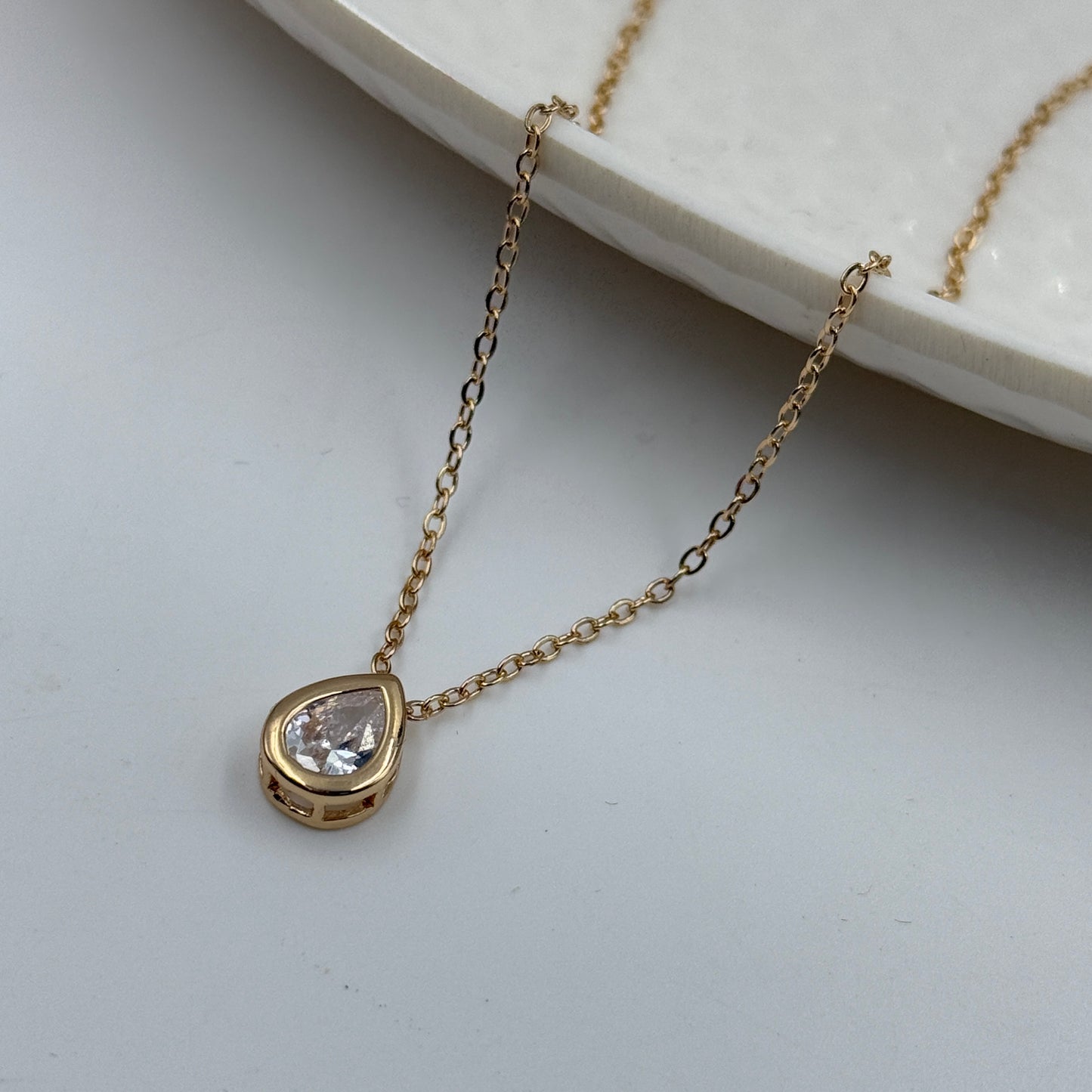 18k Gold Plated Women's Minimal Pendant Bezel Pear
