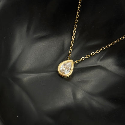 18k Gold Plated Women's Minimal Pendant Bezel Pear