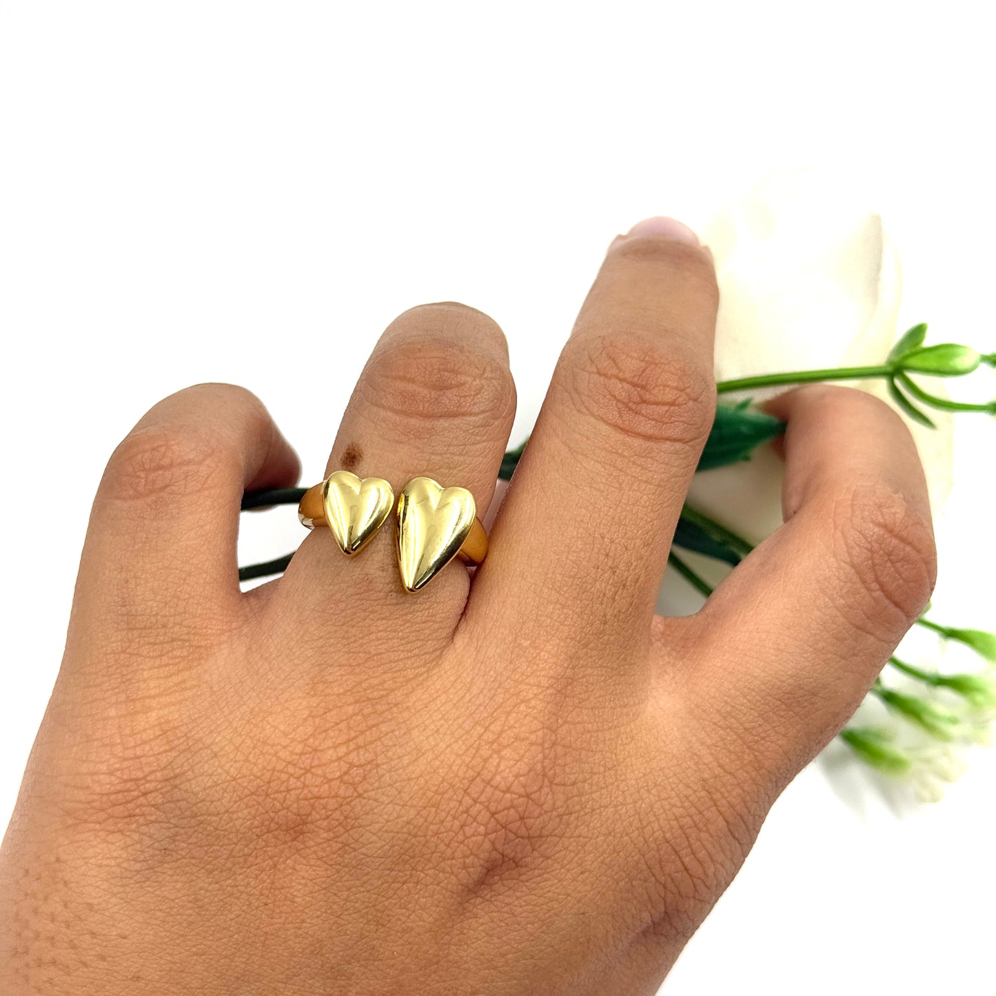 Two Heart Ring 18k White Gold Plated