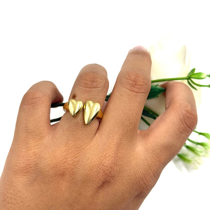 Two Heart Ring 18k White Gold Plated