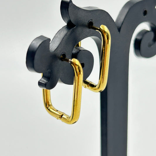 18K Gold Plated Minimal Rectangular Hoop earrings
