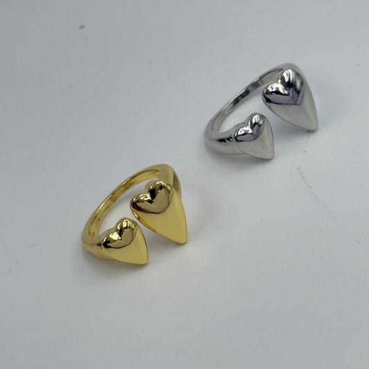 Two Heart Ring 18k White Gold Plated
