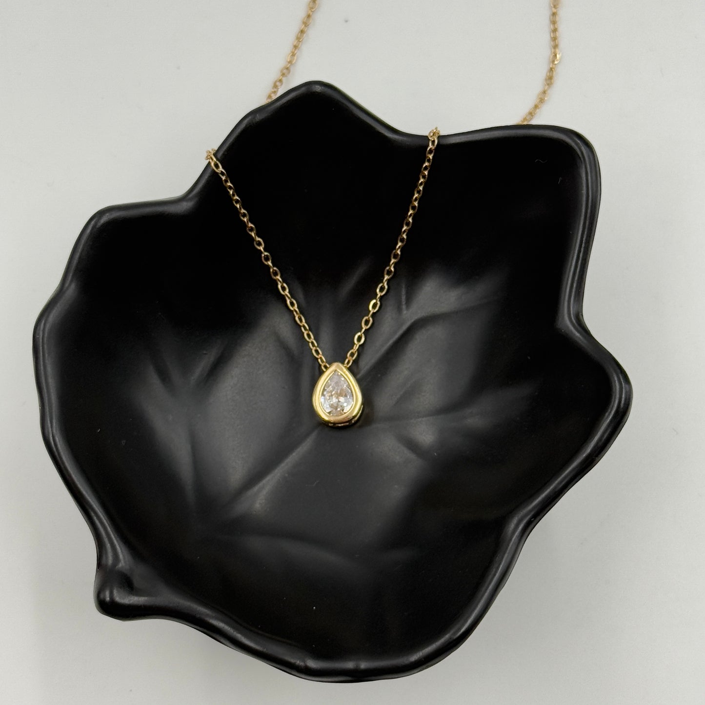 18k Gold Plated Women's Minimal Pendant Bezel Pear