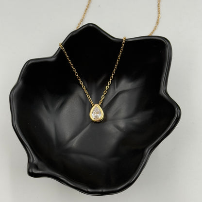 18k Gold Plated Women's Minimal Pendant Bezel Pear