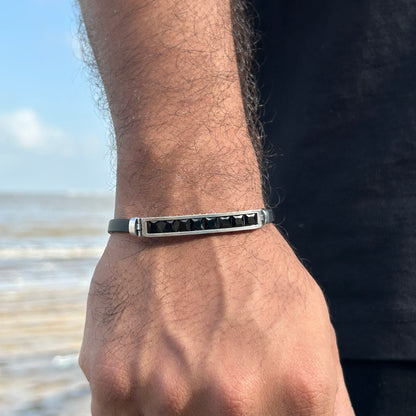 Men's Silver Bracelet - Black Belt Bracelet