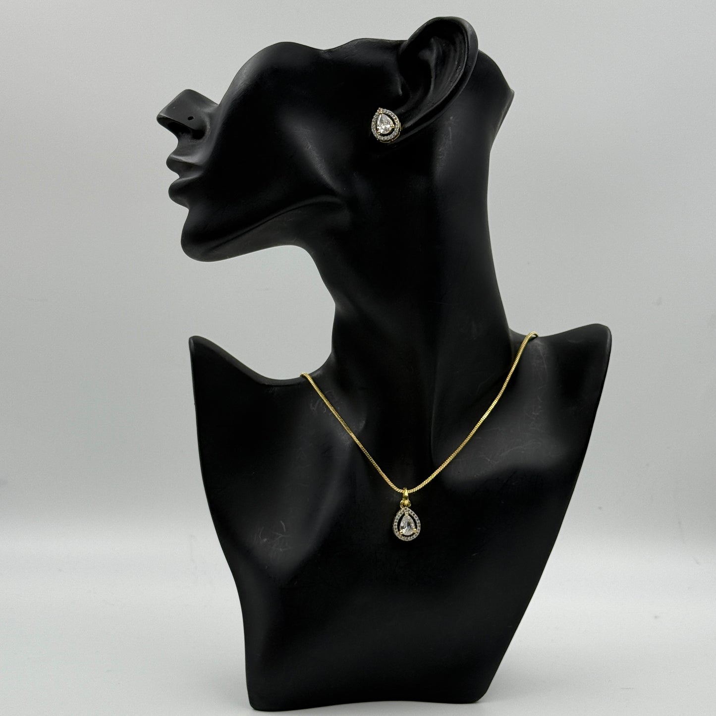 Pear Shape Small Pendant with Earrings Set - 18K Gold Plated Pendant Set