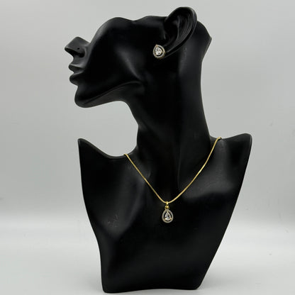 Pear Shape Small Pendant with Earrings Set - 18K Gold Plated Pendant Set