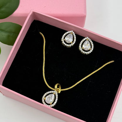 Pear Shape Small Pendant with Earrings Set - 18K Gold Plated Pendant Set