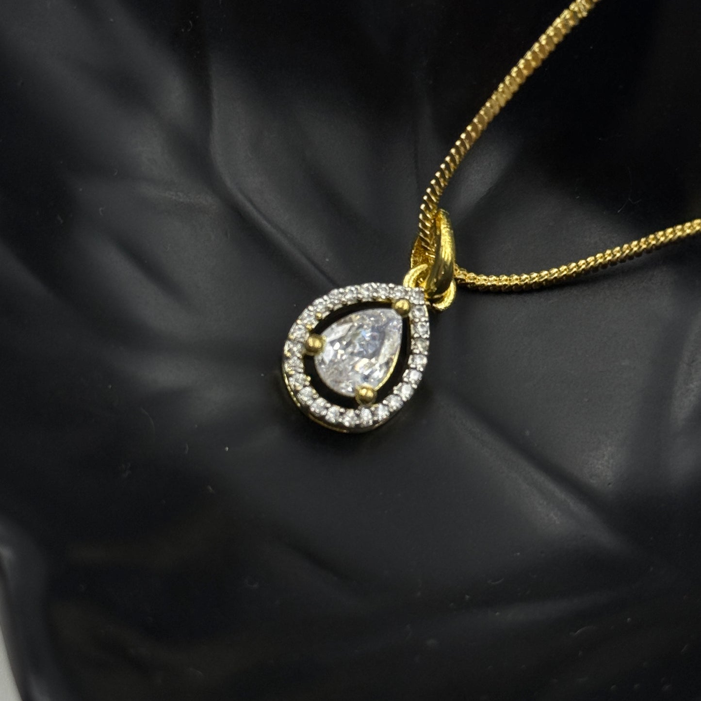 Pear Shape Small Pendant with Earrings Set - 18K Gold Plated Pendant Set