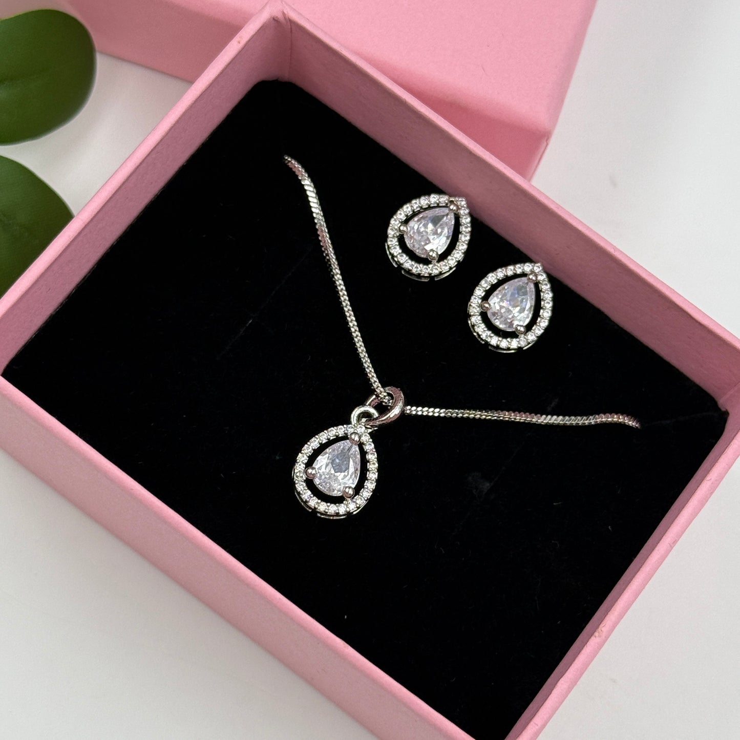 Pear Shape Small Pendant with Earrings Set - 18K Gold Plated Pendant Set