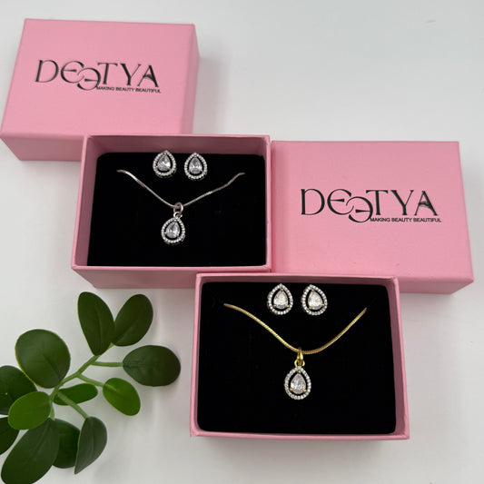 Pear Shape Small Pendant with Earrings Set - 18K Gold Plated Pendant Set