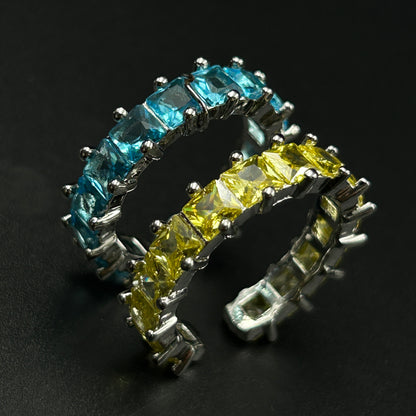 Womens’ 18k gold plated Blue/Yellow diamond ring