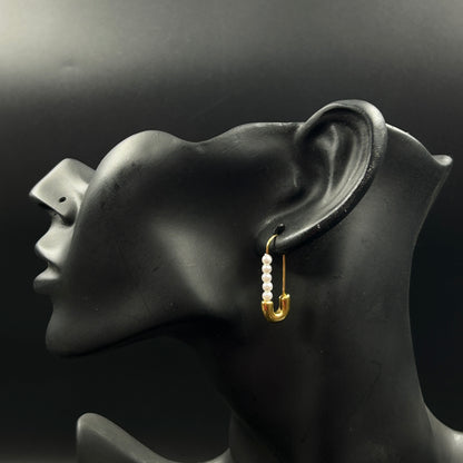 Safety Pin Earring 18K Yellow/White Gold Plated