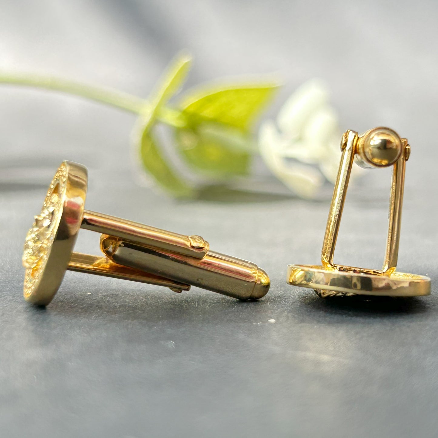 Men's Yellow Gold Cufflink - Silver Cufflink
