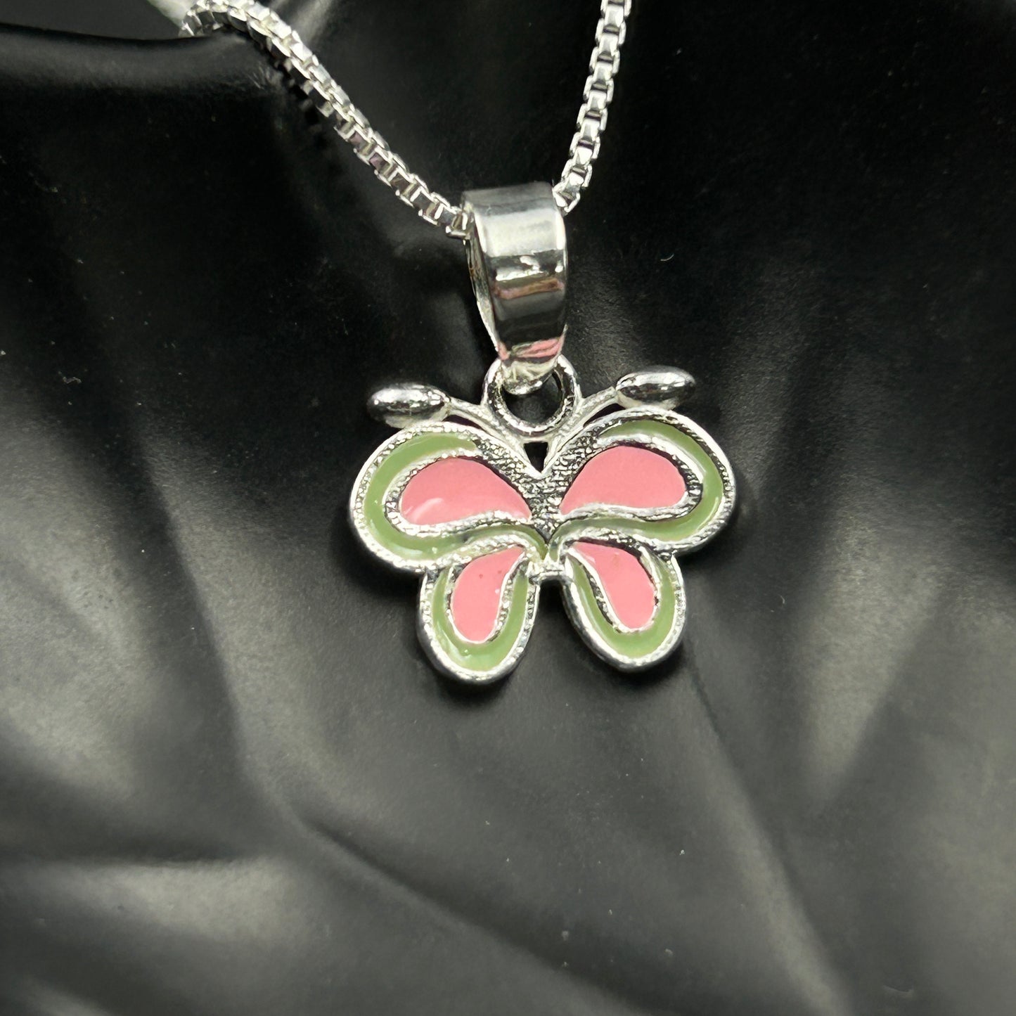 Silver Pendant - Butterfly Pendant (Pink)