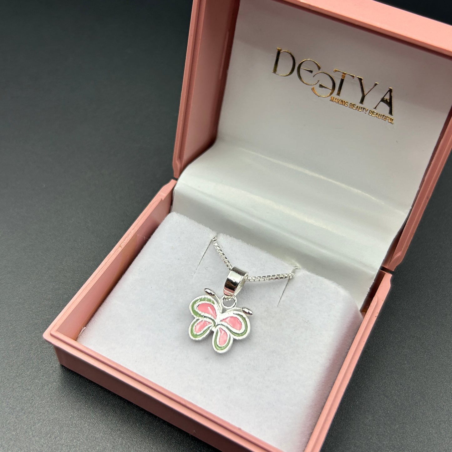 Silver Pendant - Butterfly Pendant (Pink)