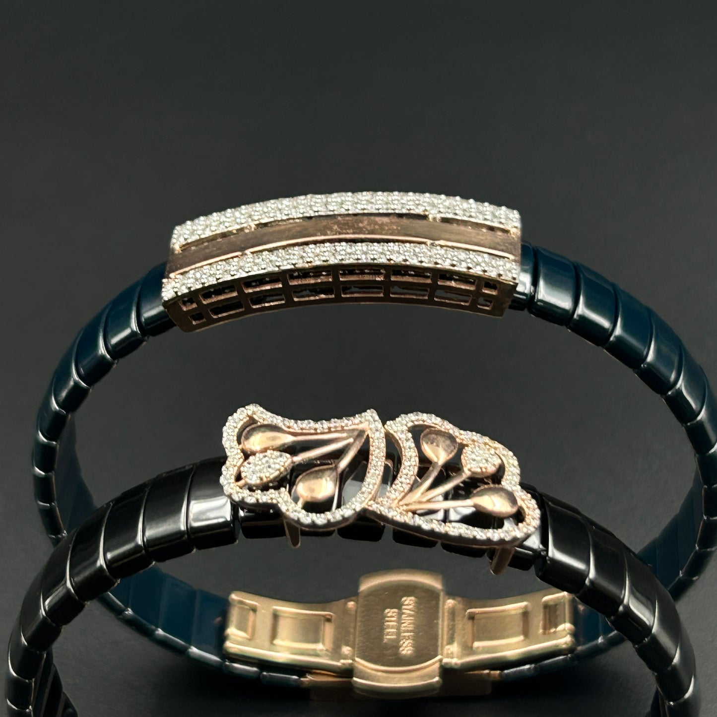 Rose Gold Couple Bracelet - Black Belt