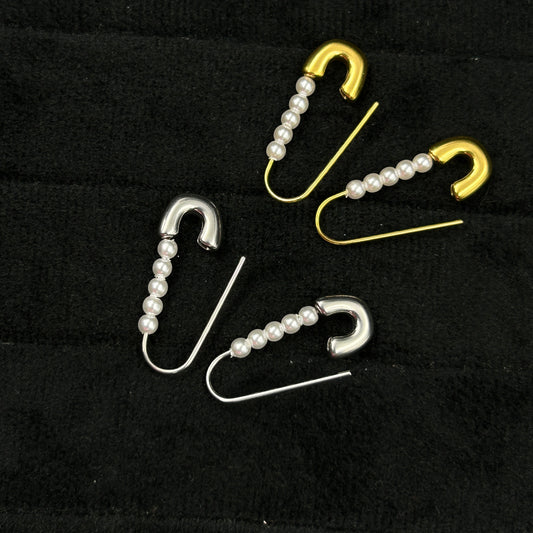 Safety Pin Earring 18K Yellow/White Gold Plated