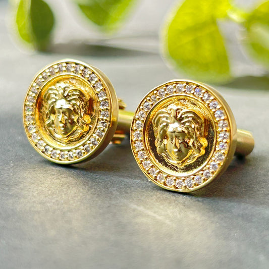 Men's Yellow Gold Cufflink - Silver Cufflink