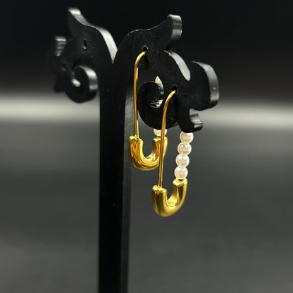 Safety Pin Earring 18K Yellow/White Gold Plated