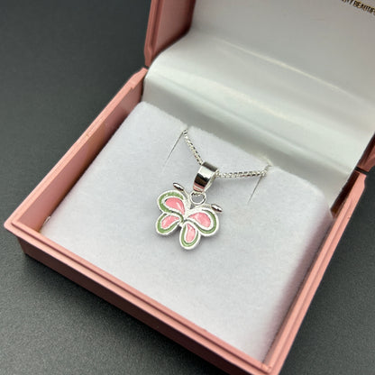 Silver Pendant - Butterfly Pendant (Pink)