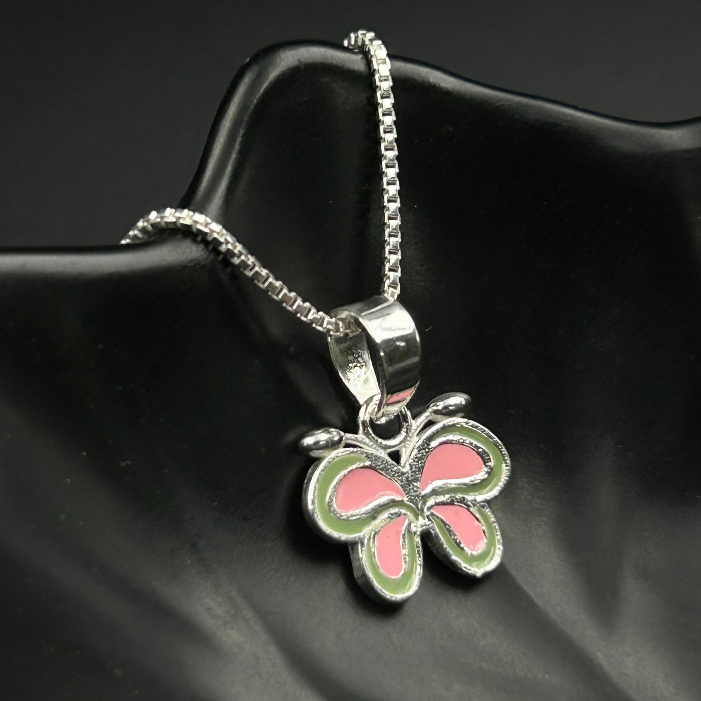 Silver Pendant - Butterfly Pendant (Pink)