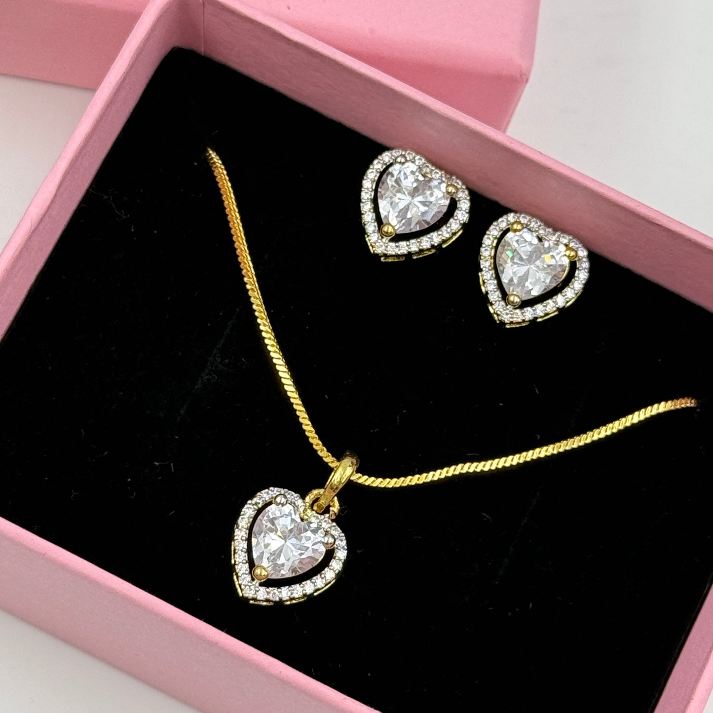 Heart Pendant Set 18k Gold Plated Pendant with Earrings