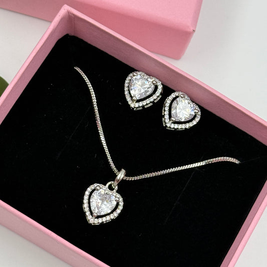 Heart Pendant Set 18k Gold Plated Pendant with Earrings