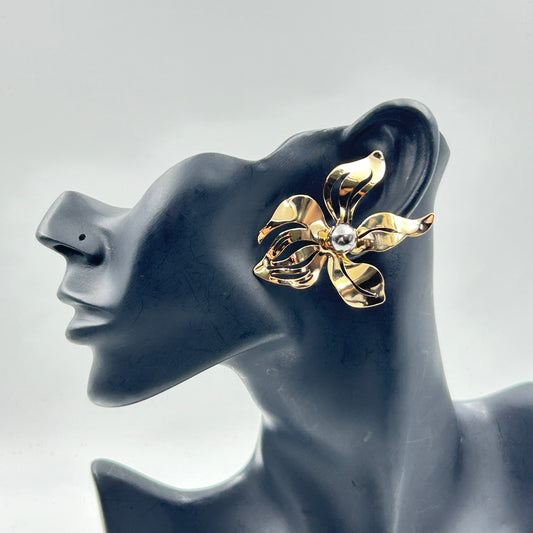 18K Yellow Gold Plated BIG Flower Earring Cocktail Earring