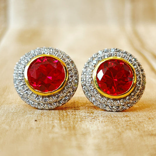 Red Ruby Earring - Silver Earrings