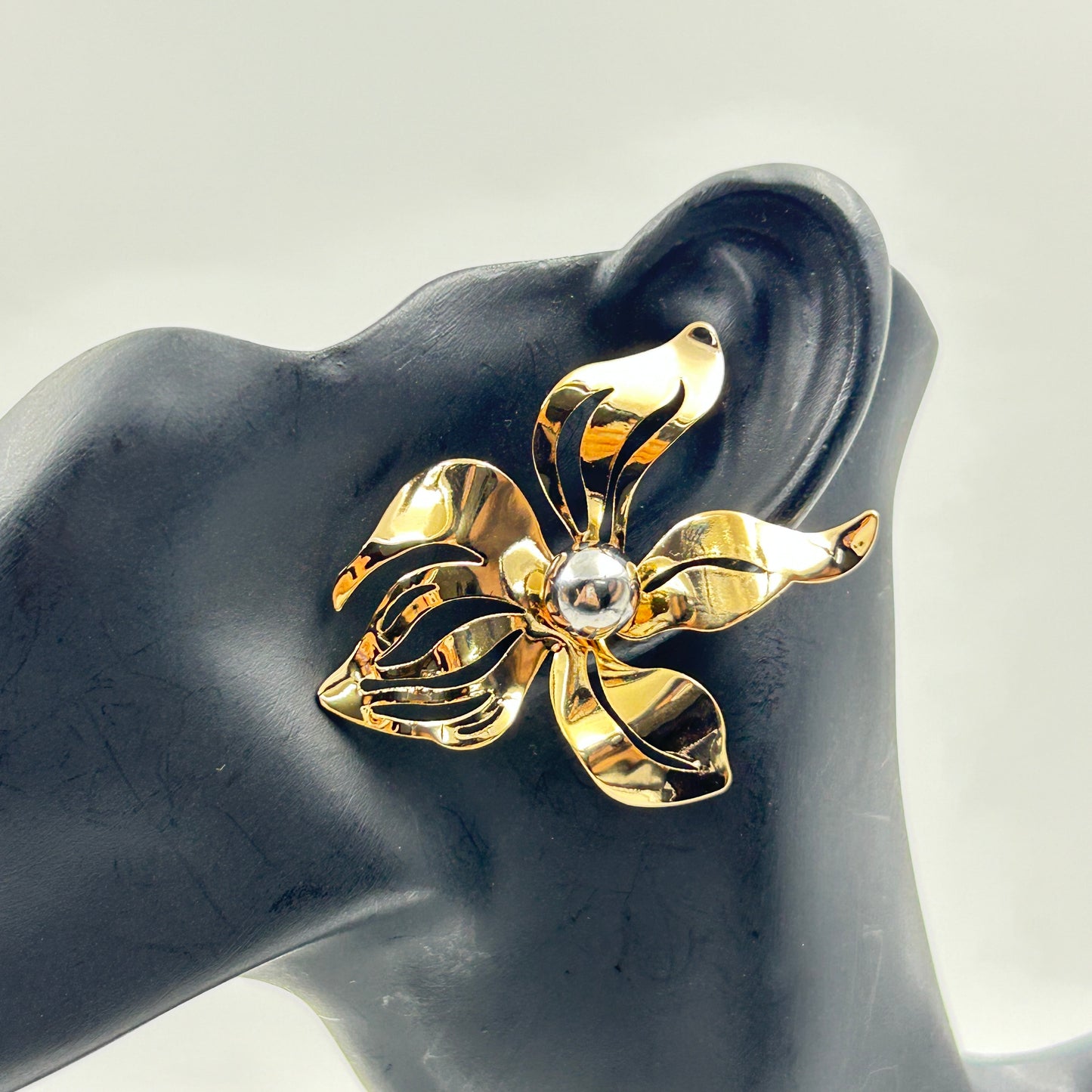 18K Yellow Gold Plated BIG Flower Earring Cocktail Earring