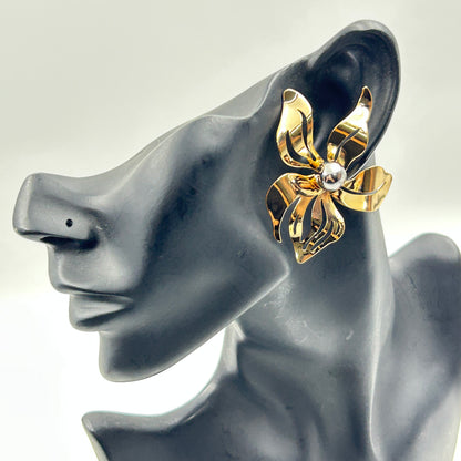 18K Yellow Gold Plated BIG Flower Earring Cocktail Earring