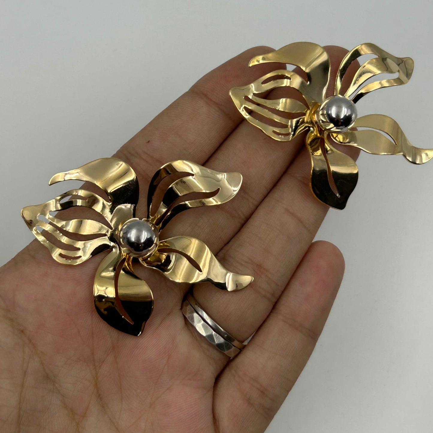 18K Yellow Gold Plated BIG Flower Earring Cocktail Earring