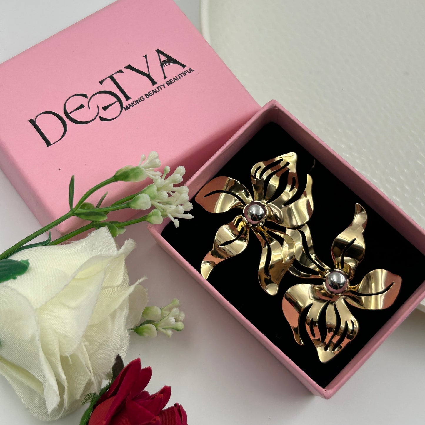 18K Yellow Gold Plated BIG Flower Earring Cocktail Earring