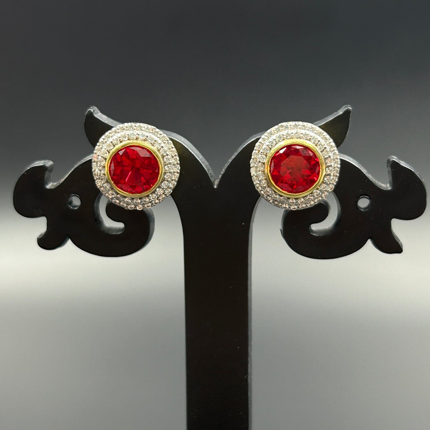 Red Ruby Earring - Silver Earrings