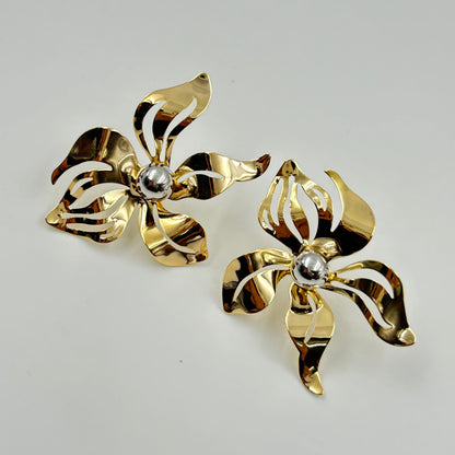 18K Yellow Gold Plated BIG Flower Earring Cocktail Earring