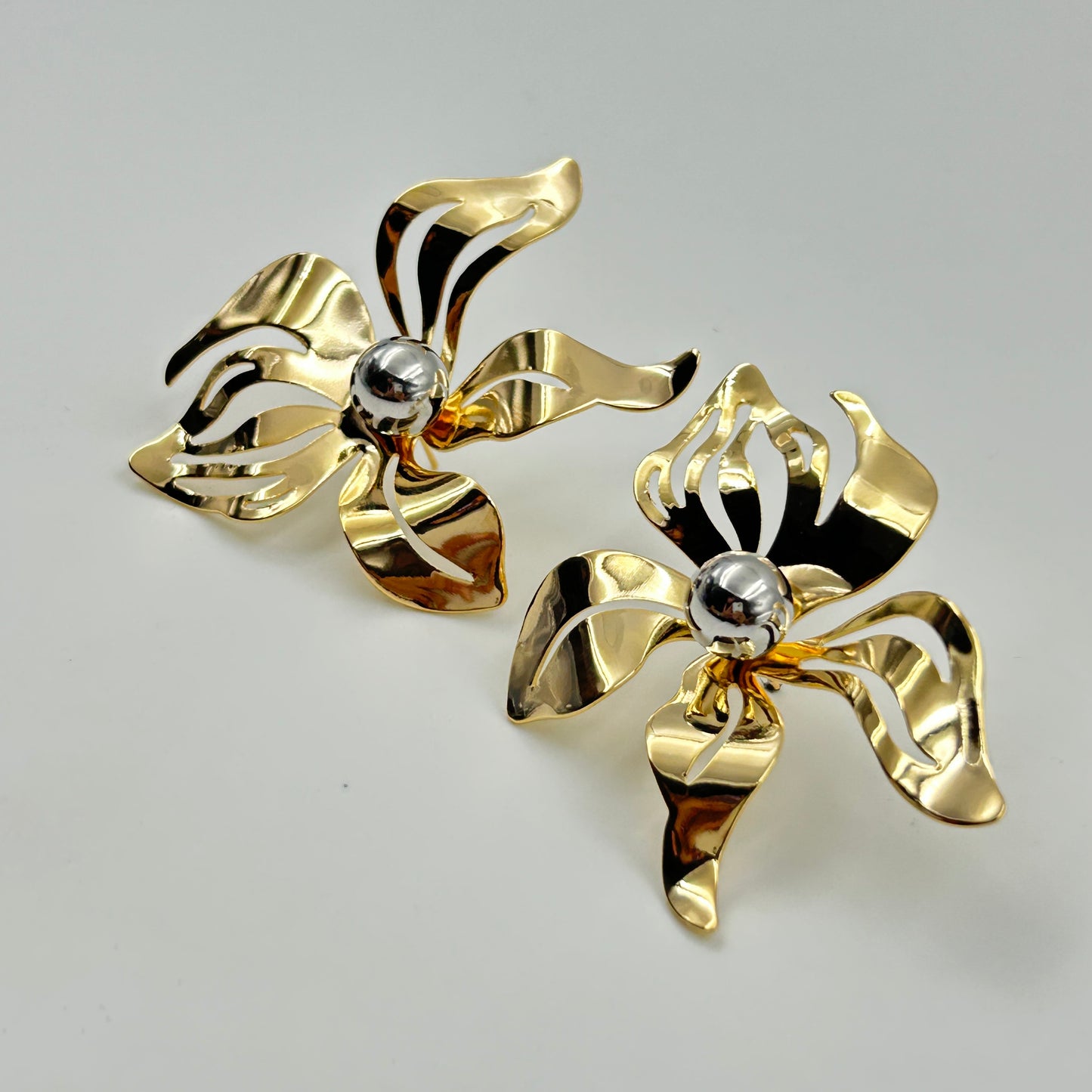 18K Yellow Gold Plated BIG Flower Earring Cocktail Earring