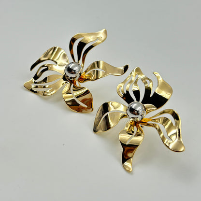 18K Yellow Gold Plated BIG Flower Earring Cocktail Earring