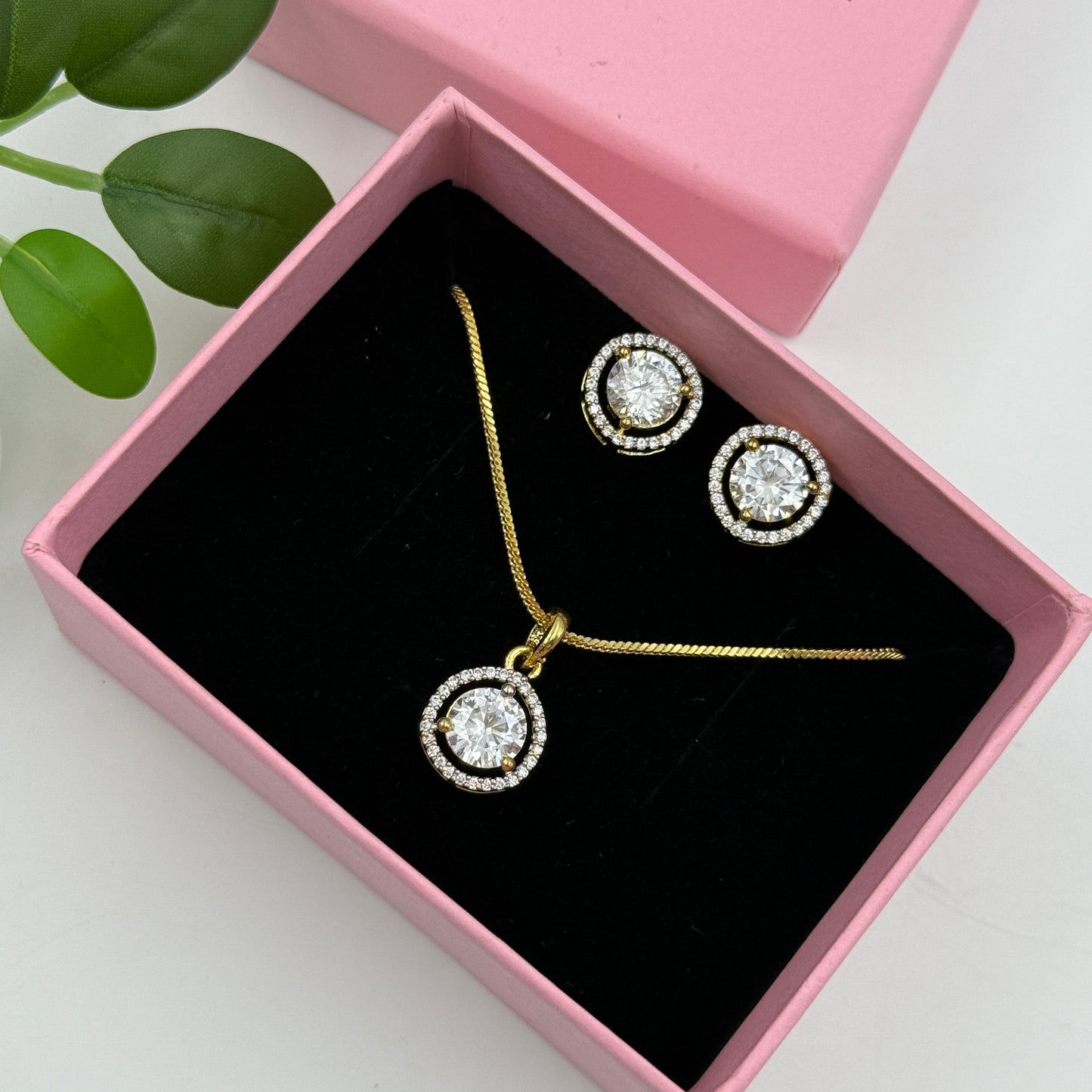 18k Gold Plated Solitaire Pendant with Earrings - Pendant Set