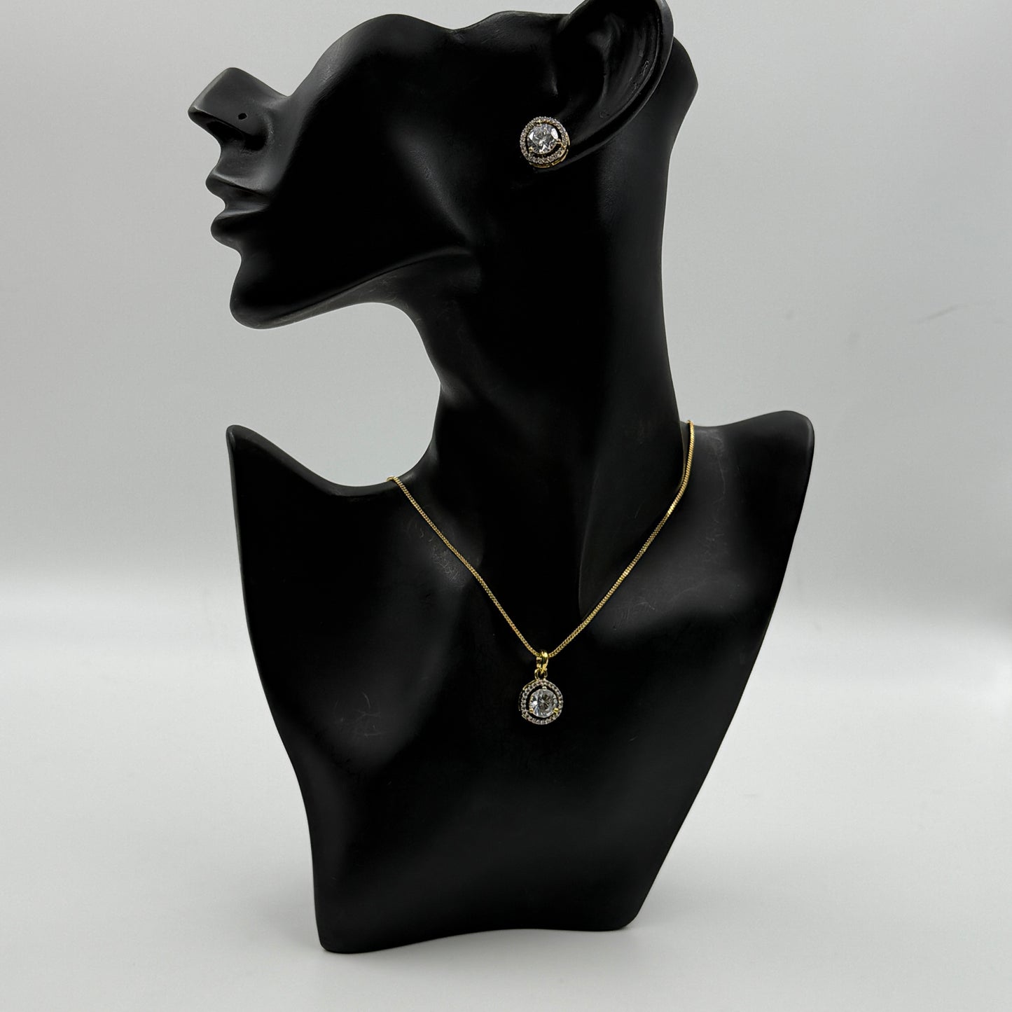 18k Gold Plated Solitaire Pendant with Earrings - Pendant Set