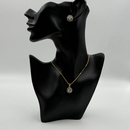 18k Gold Plated Solitaire Pendant with Earrings - Pendant Set